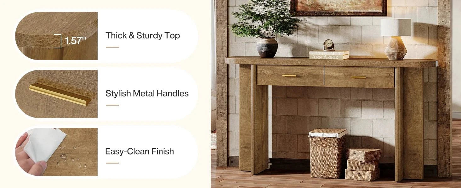 Farmhouse Oval Curved Entryway Table with Storage