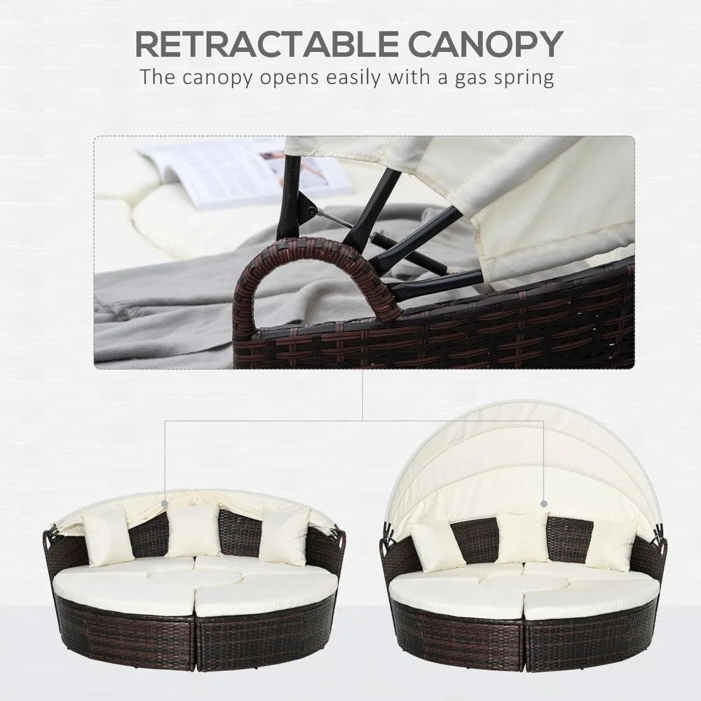 4-Piece Round Convertible Daybed with Cushions