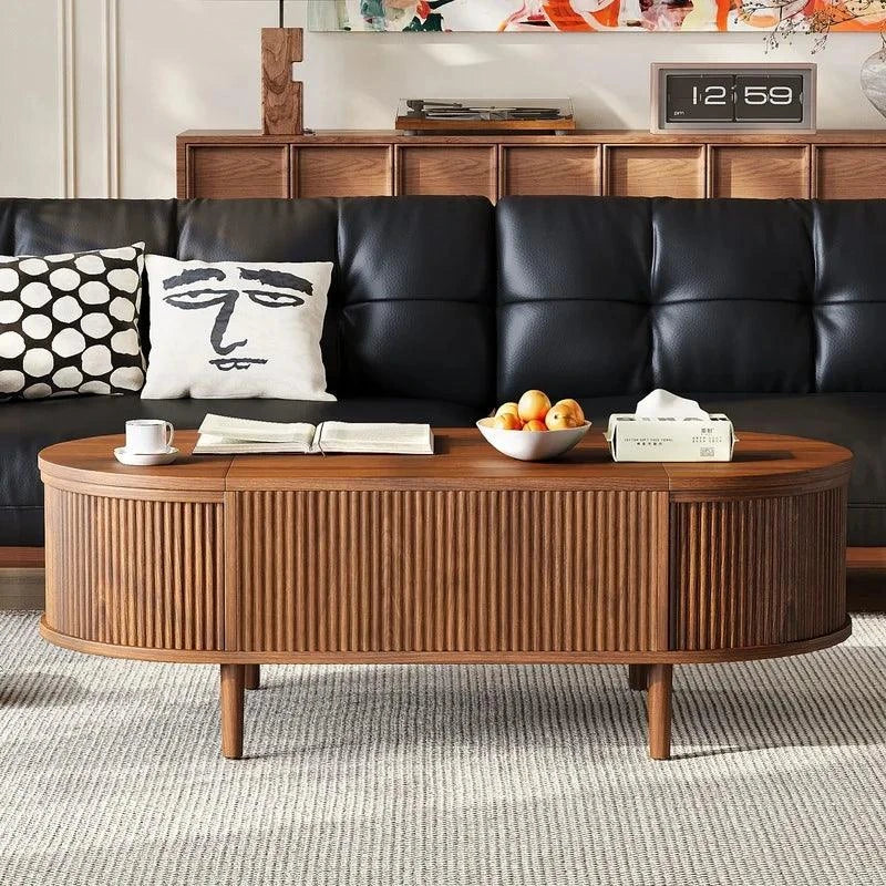 Oval Lift-Top Coffee Table with Hidden Storage