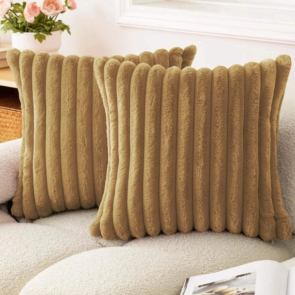 Faux Rabbit Fur Square Cushion Cover