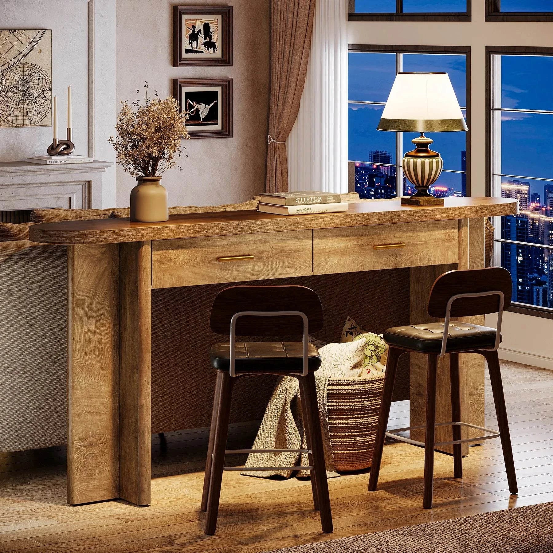Farmhouse Oval Curved Entryway Table with Storage