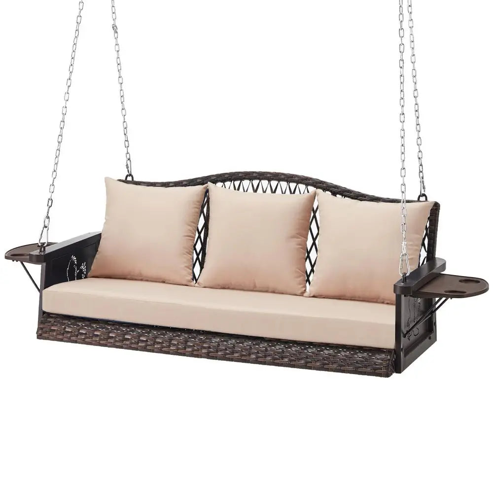 Wicker hanging porch swing with ergonomic design and durable all-weather wicker