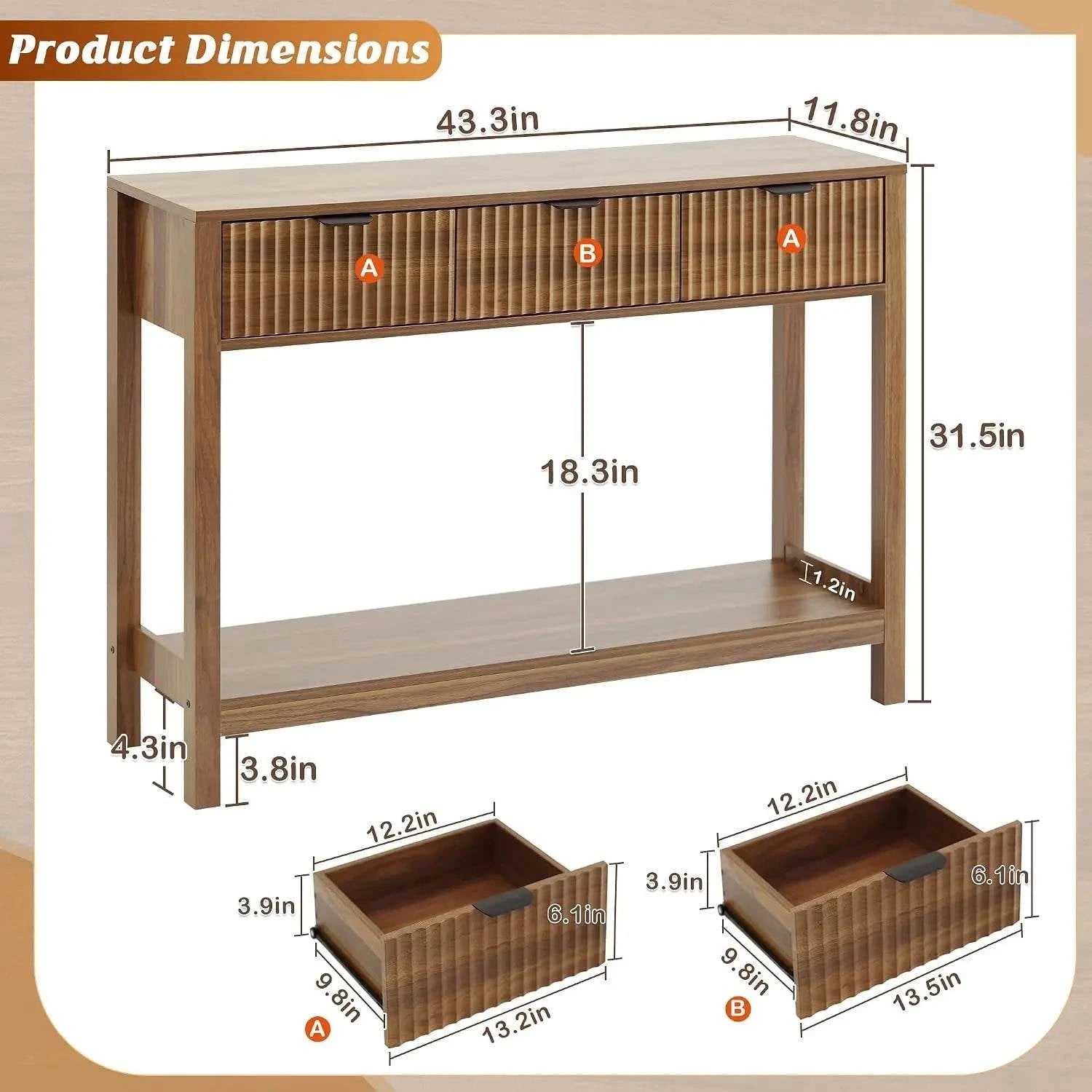 Fluted Console Table with Drawers
