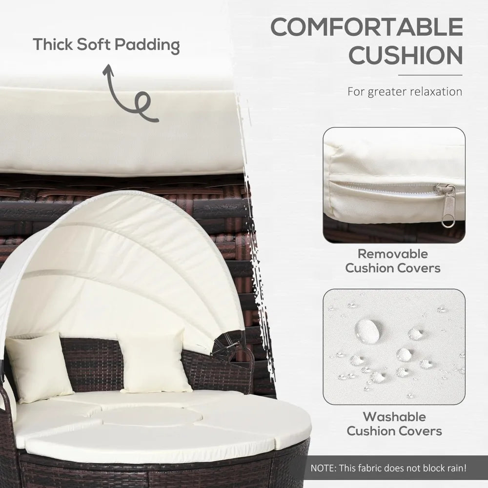 4-Piece Round Convertible Daybed with Cushions