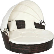 4-piece modern round convertible daybed with cushions and retractable canopy for outdoor use