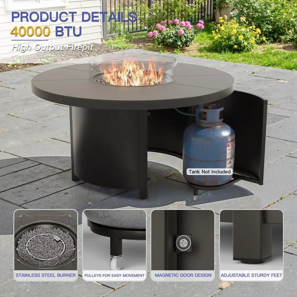 5 Piece Metal Outdoor Patio Furniture Set with Round Fire Pit Table