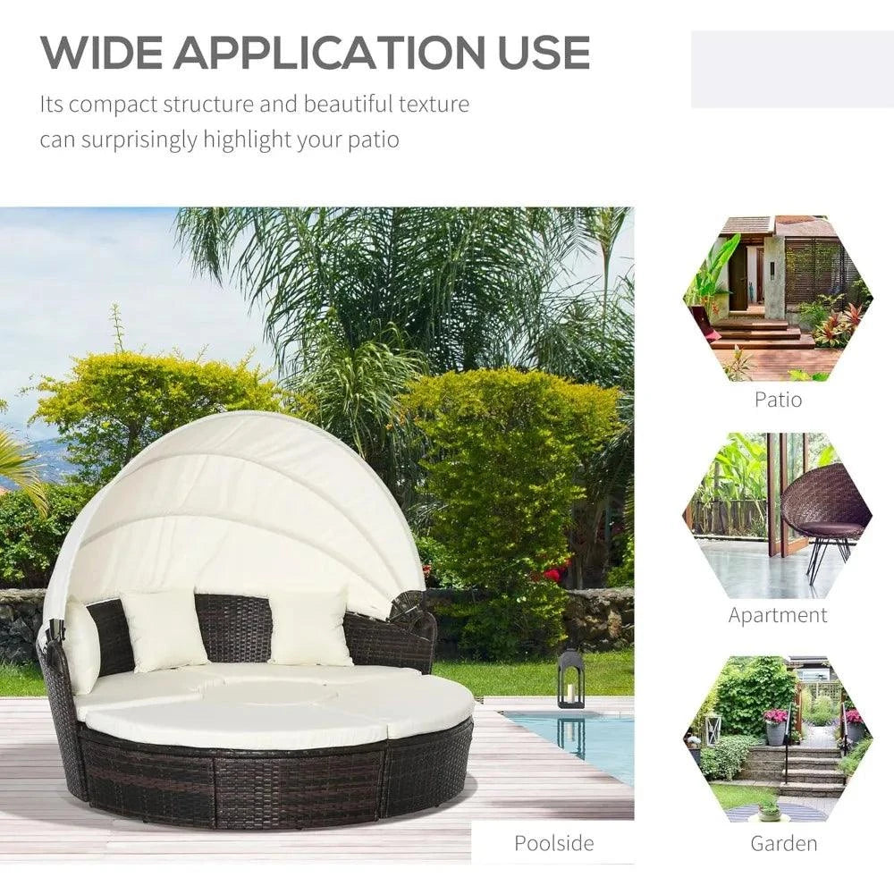 4-Piece Round Convertible Daybed with Cushions