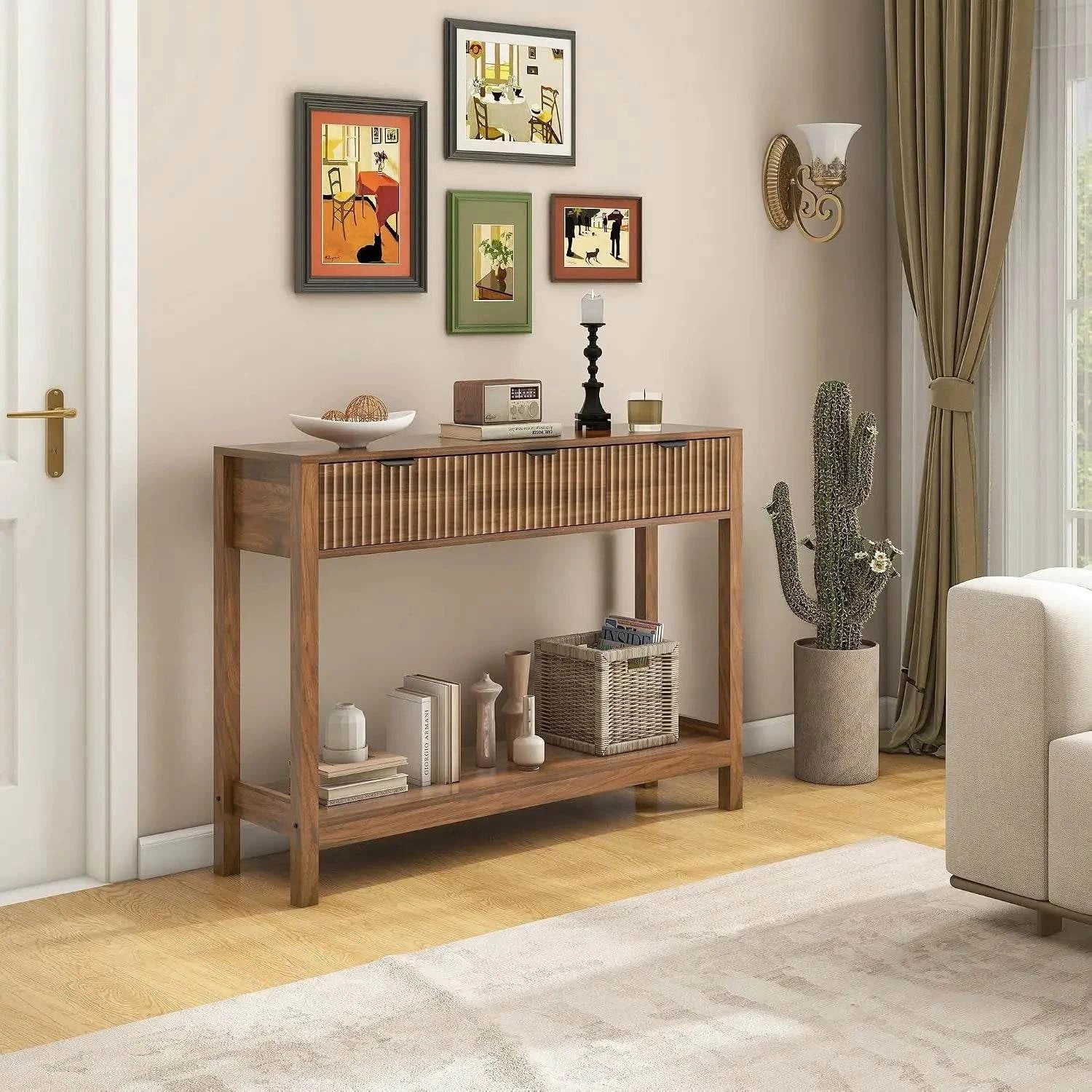Fluted Console Table with Drawers