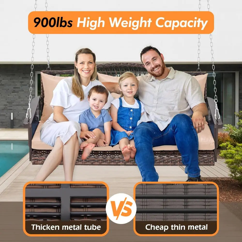 Wicker hanging porch swing with ergonomic design and weather-resistant wicker frame