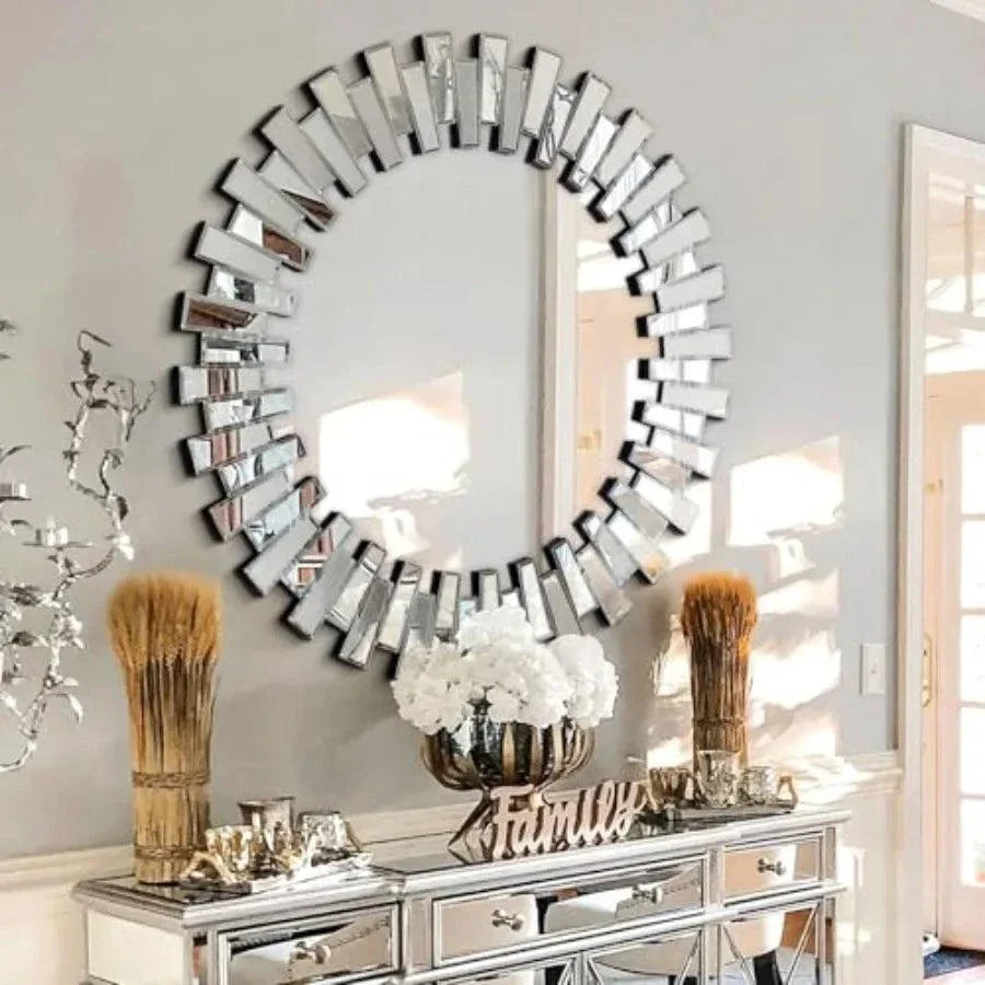 40-inch large round modern wall mirror with 3D design