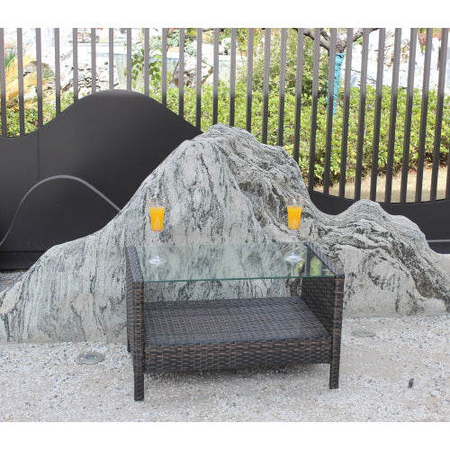 Outdoor Patio Furniture Coffee Table With Clear Tempered