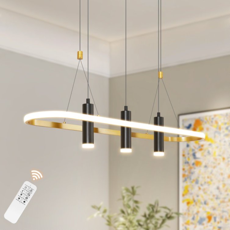 Javeriah 4-light black gold dimmable LED pendant light fixture for kitchen island