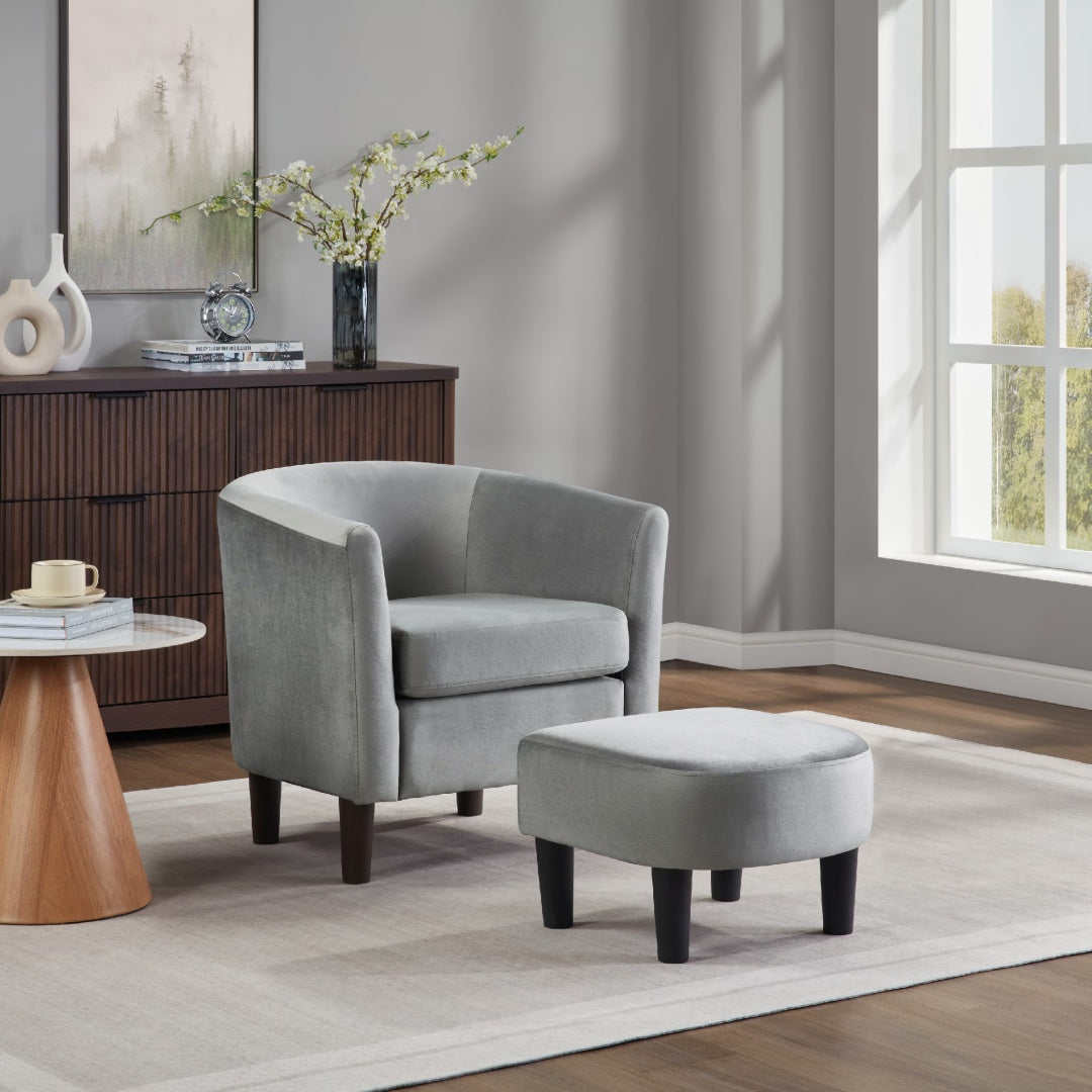 Velvet Accent Chair With Ottoman Modern Barrel Chair Armchair