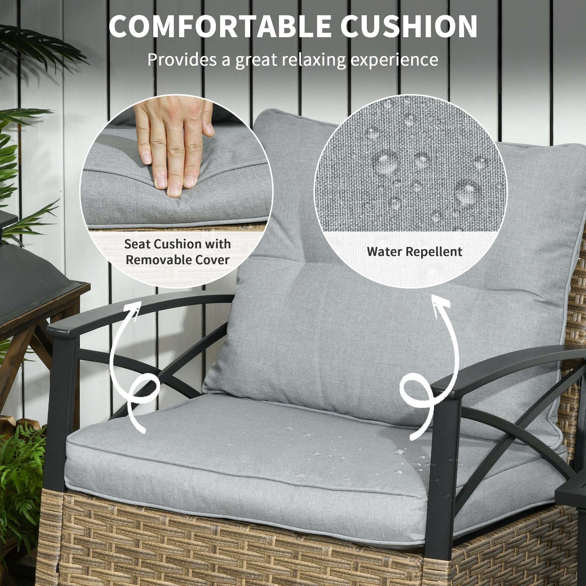 3 Piece Patio Rocking Chair Set, Outdoor Wicker Bistro Set