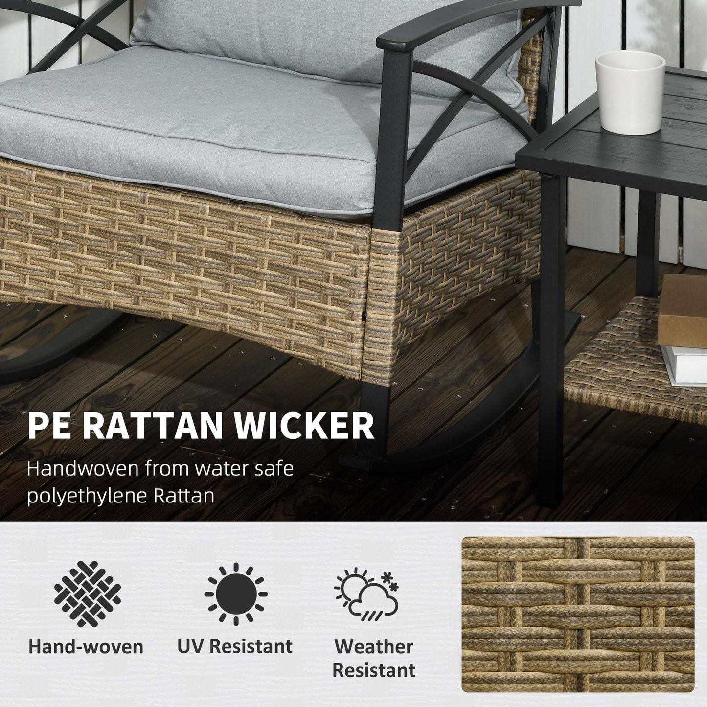 3 Piece Patio Rocking Chair Set, Outdoor Wicker Bistro Set
