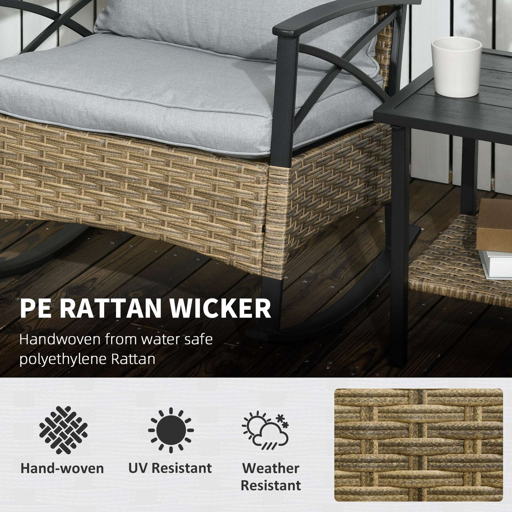 3 Piece Patio Rocking Chair Set, Outdoor Wicker Bistro Set