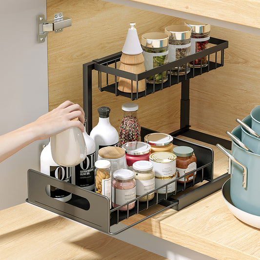 2 Tier Under Sink Organizers Pull Out Under Cabinet Basket Storage    