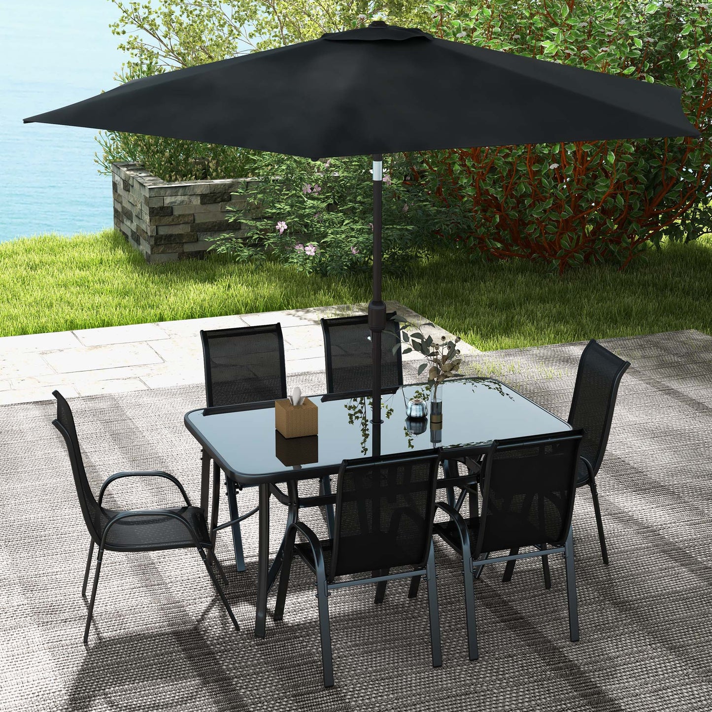 8 Pieces Patio Furniture Set Umbrella, 