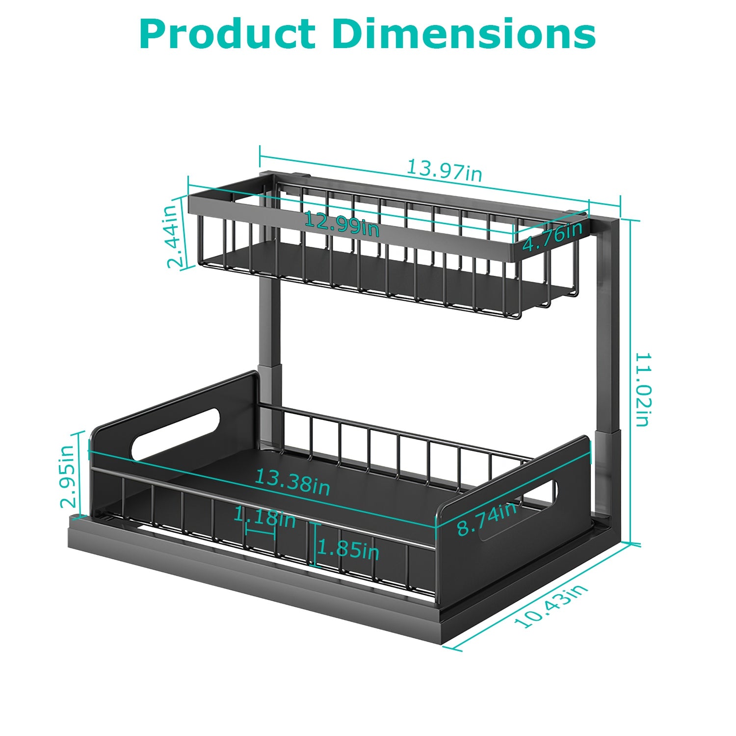 2 Tier Under Sink Organizers Pull Out Under Cabinet Basket Storage    