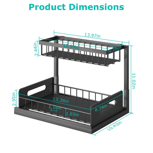 2 Tier Under Sink Organizers Pull Out Under Cabinet Basket Storage    