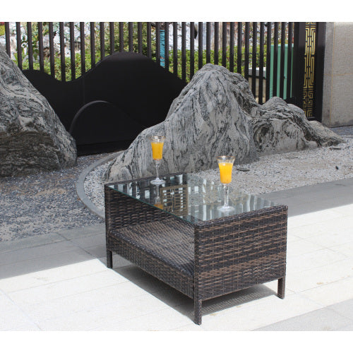 Outdoor Patio Furniture Coffee Table With Clear Tempered