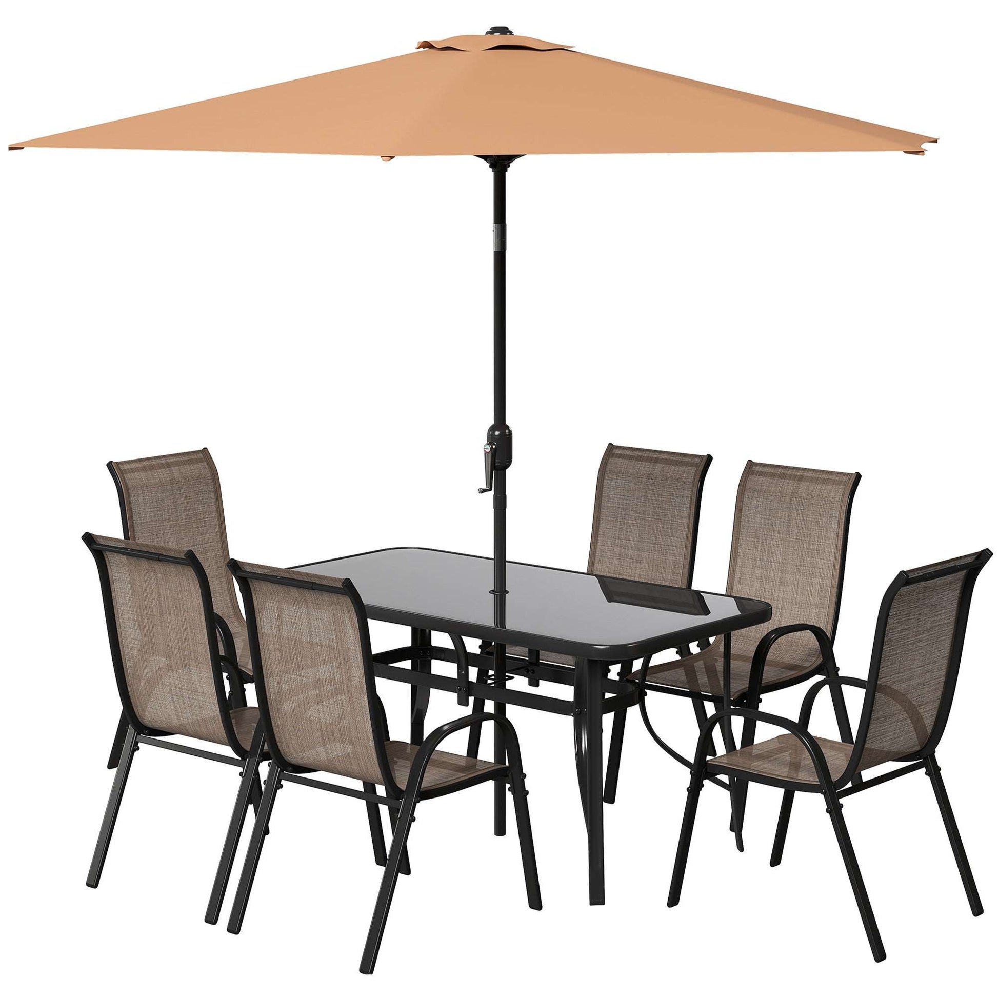 8 Pieces Furniture Set with 9Ft Patio Umbrella Dining Table and Chairs