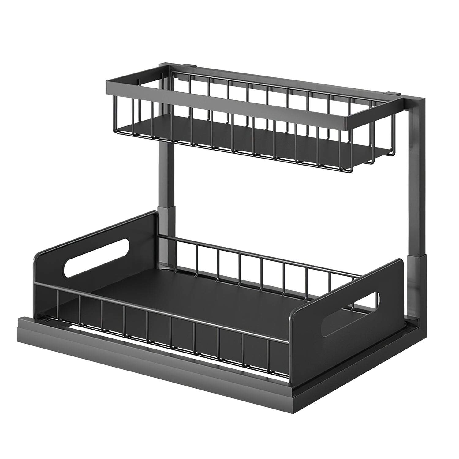 2 tier under sink organizer with pull-out baskets and rust-proof carbon steel frame