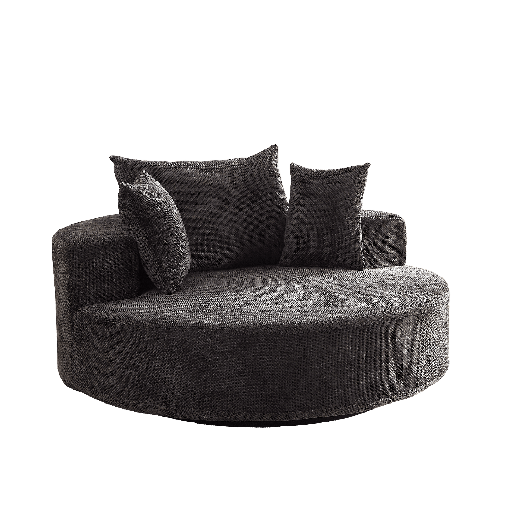 55''L black chenille foam single swivel chair with fluffy modern design
