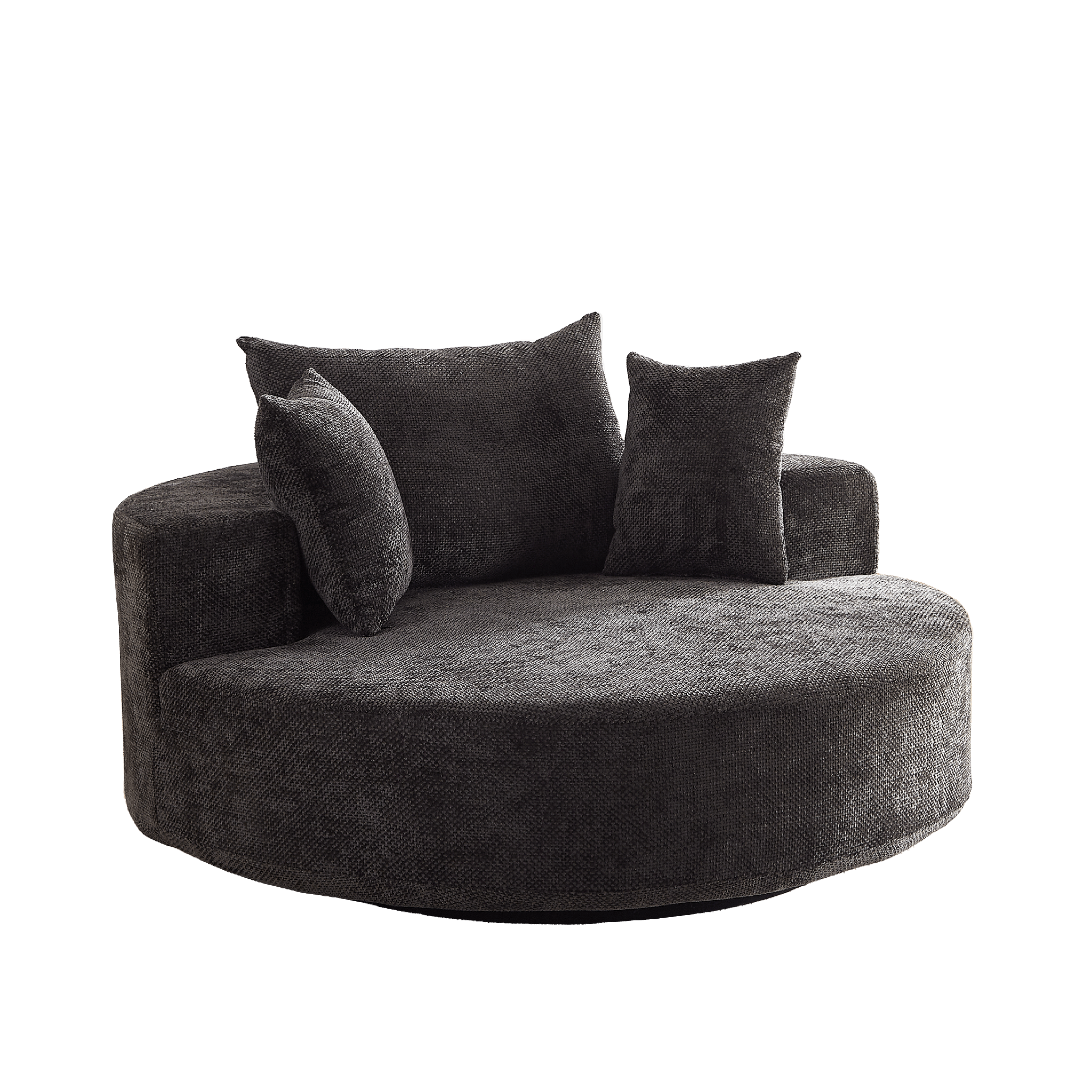 55''L black chenille foam single swivel chair with fluffy modern design