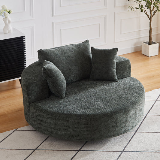 55''L Chenille Foam Single Swivel Chair Fluffy  Modern Sleeper 