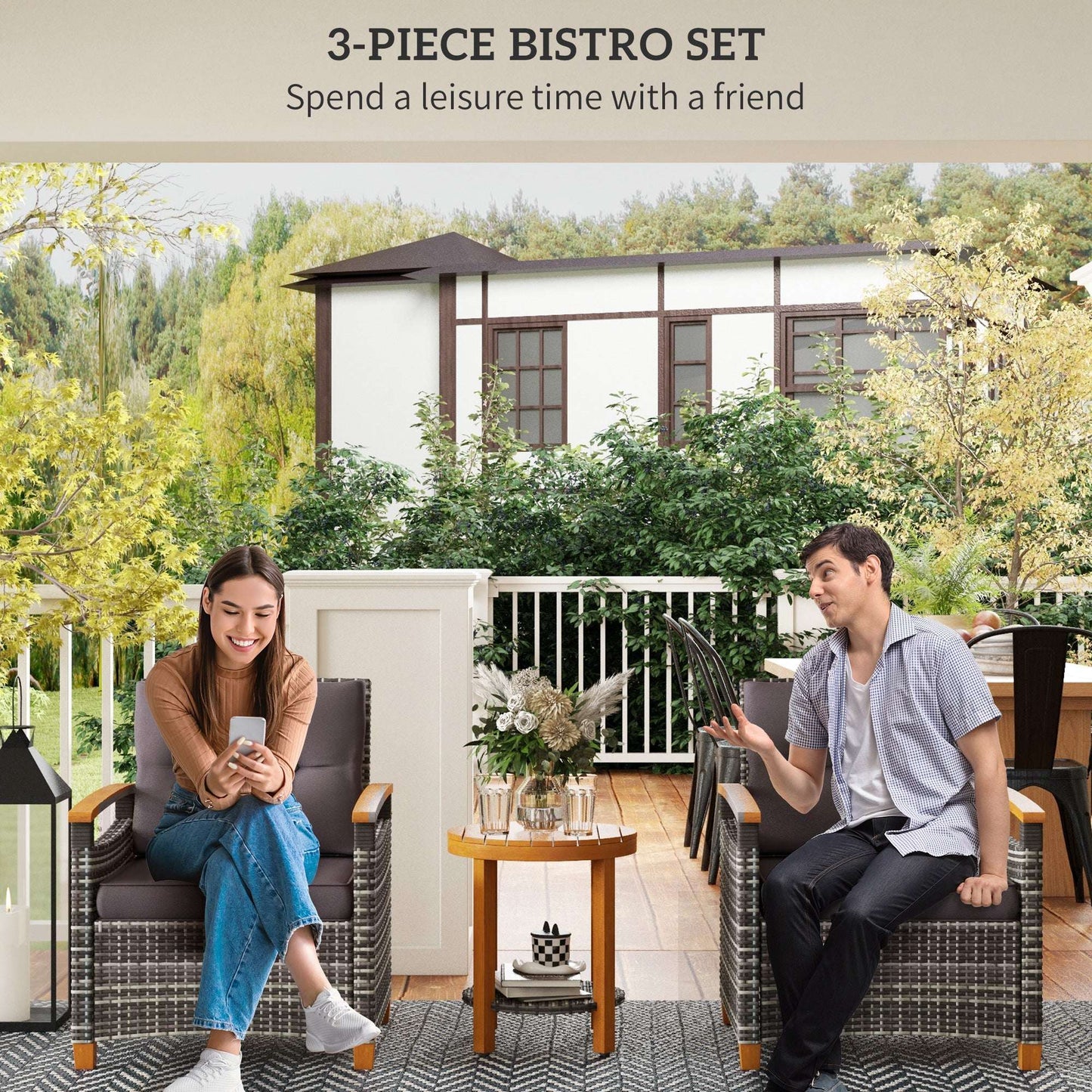 Outdoor Bistro Set Wicker Patio Furniture With Cushion