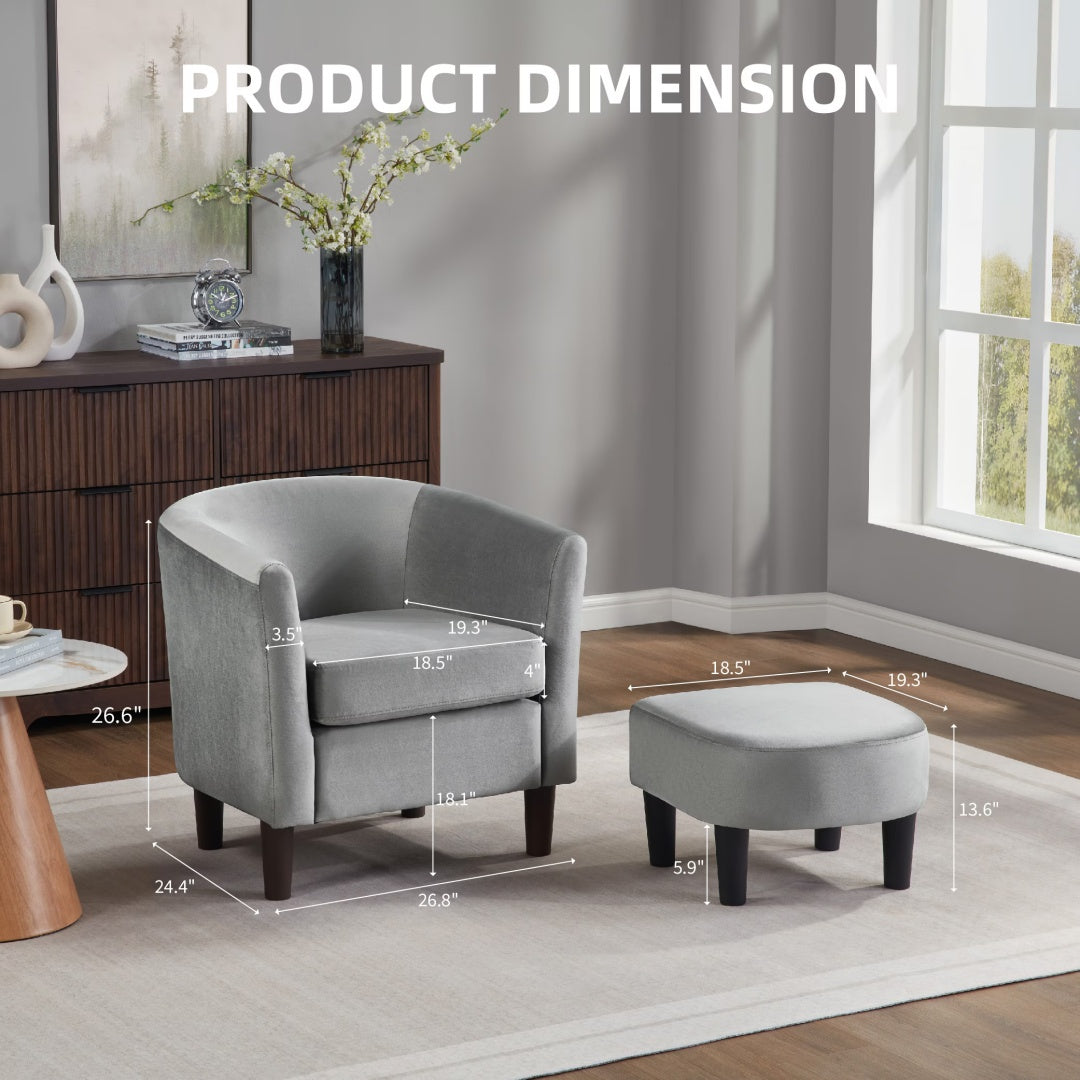 Velvet Accent Chair With Ottoman Modern Barrel Chair Armchair