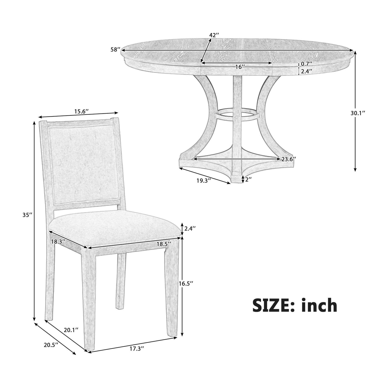 TREXM 5-Piece Retro Functional Dining Table Set Extendable Round Table