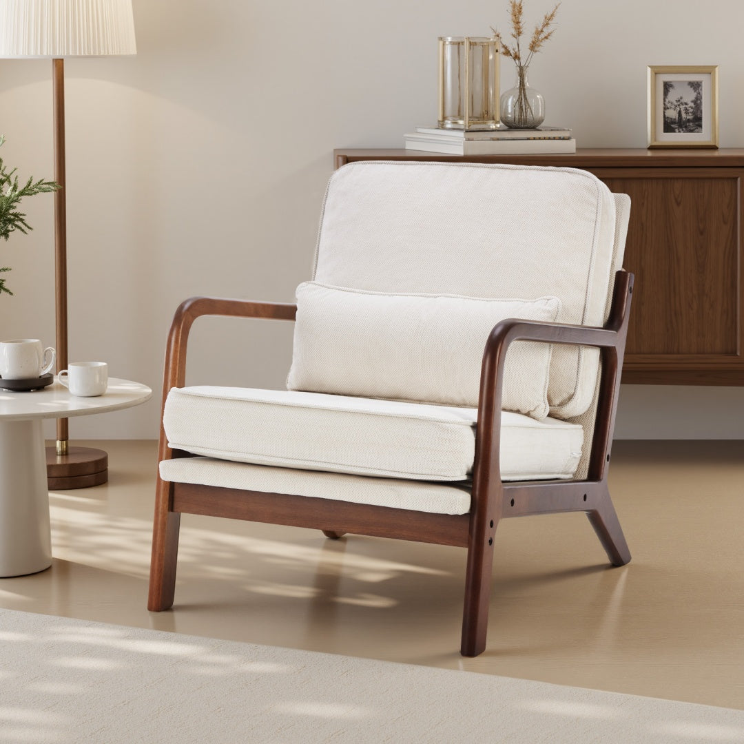 Mid Century Modern Chair Accent Chair With Arms And Waist Cushion