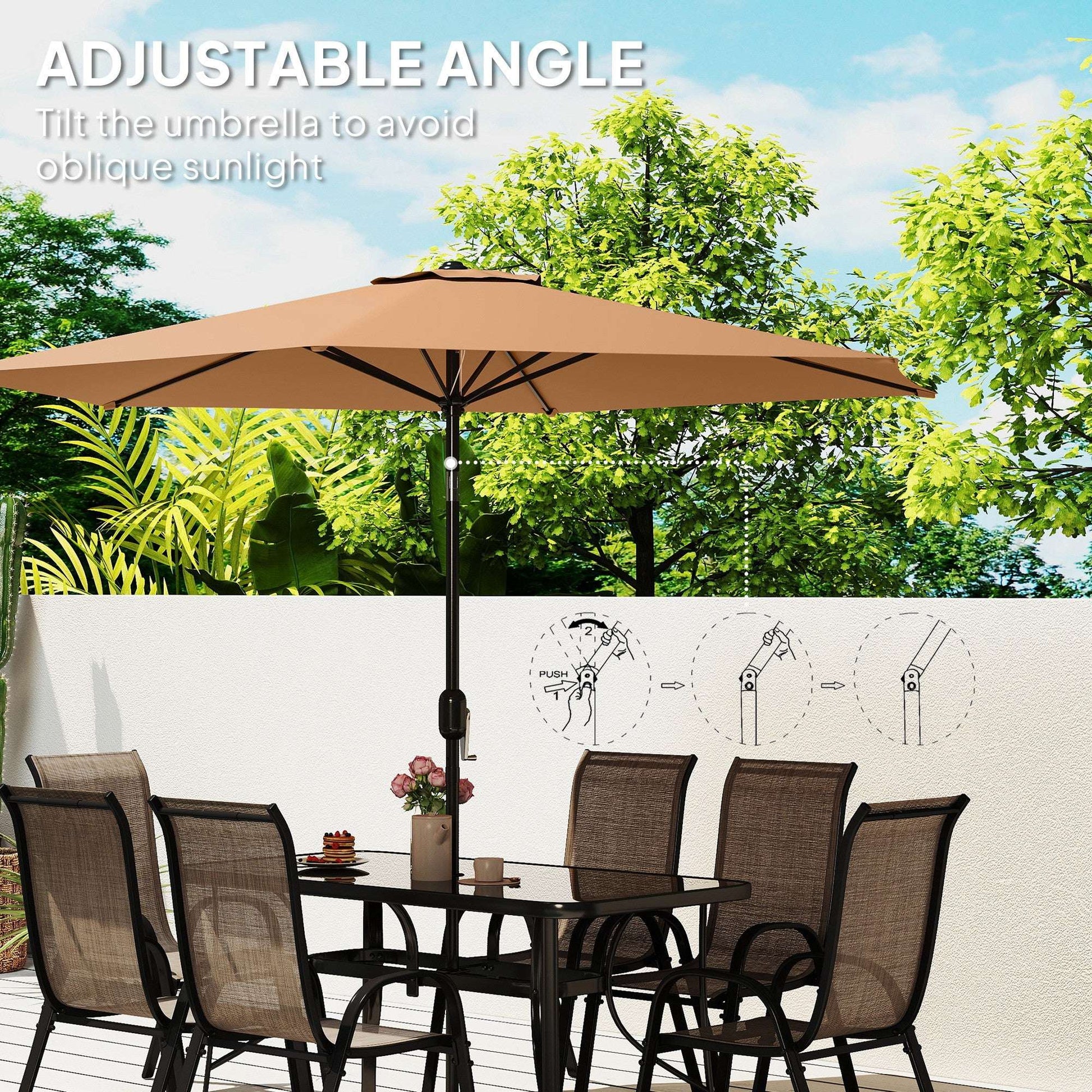 8 Pieces Furniture Set with 9Ft Patio Umbrella Dining Table and Chairs
