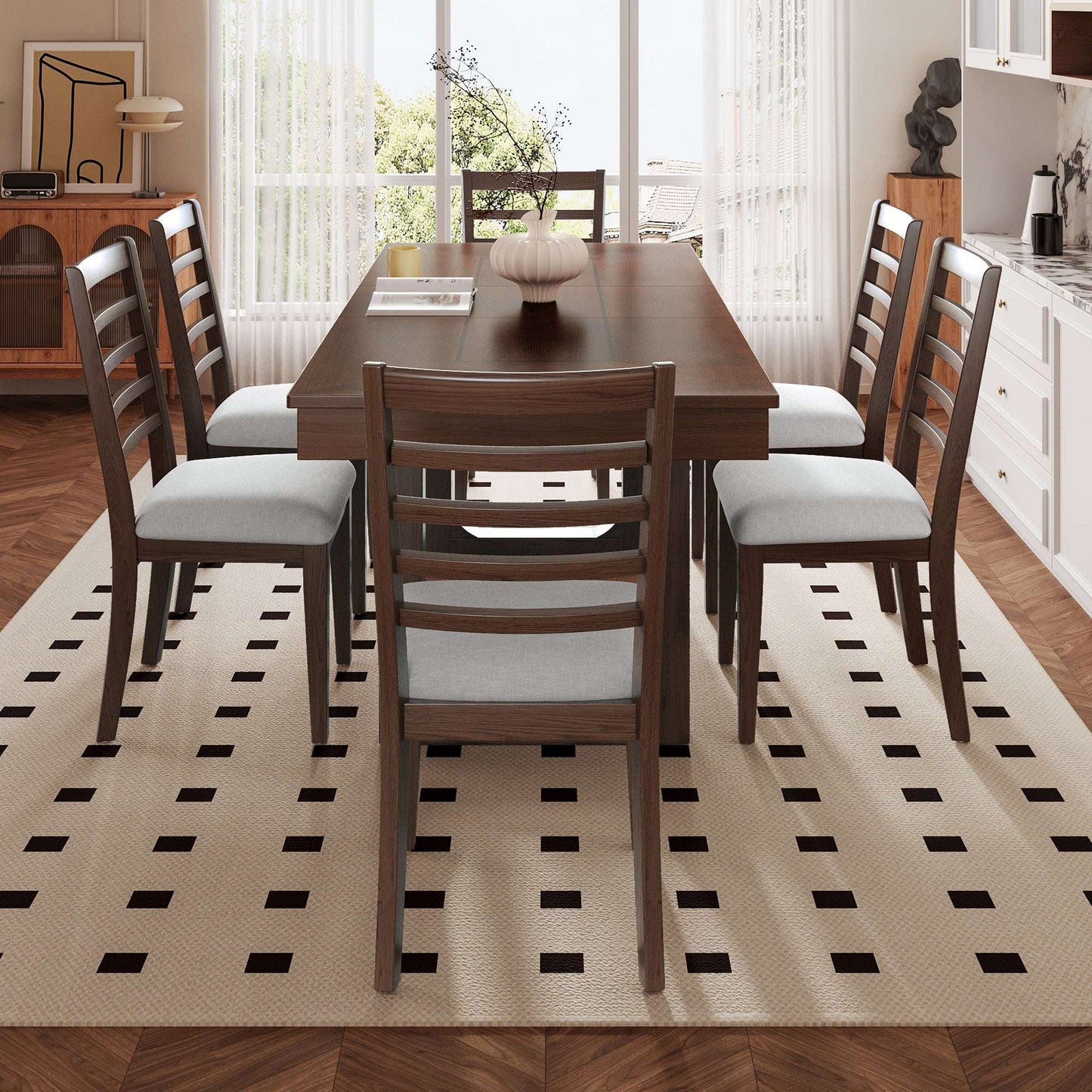 7-Piece Extendable Dining Table Set, Farmhouse Extendable Table