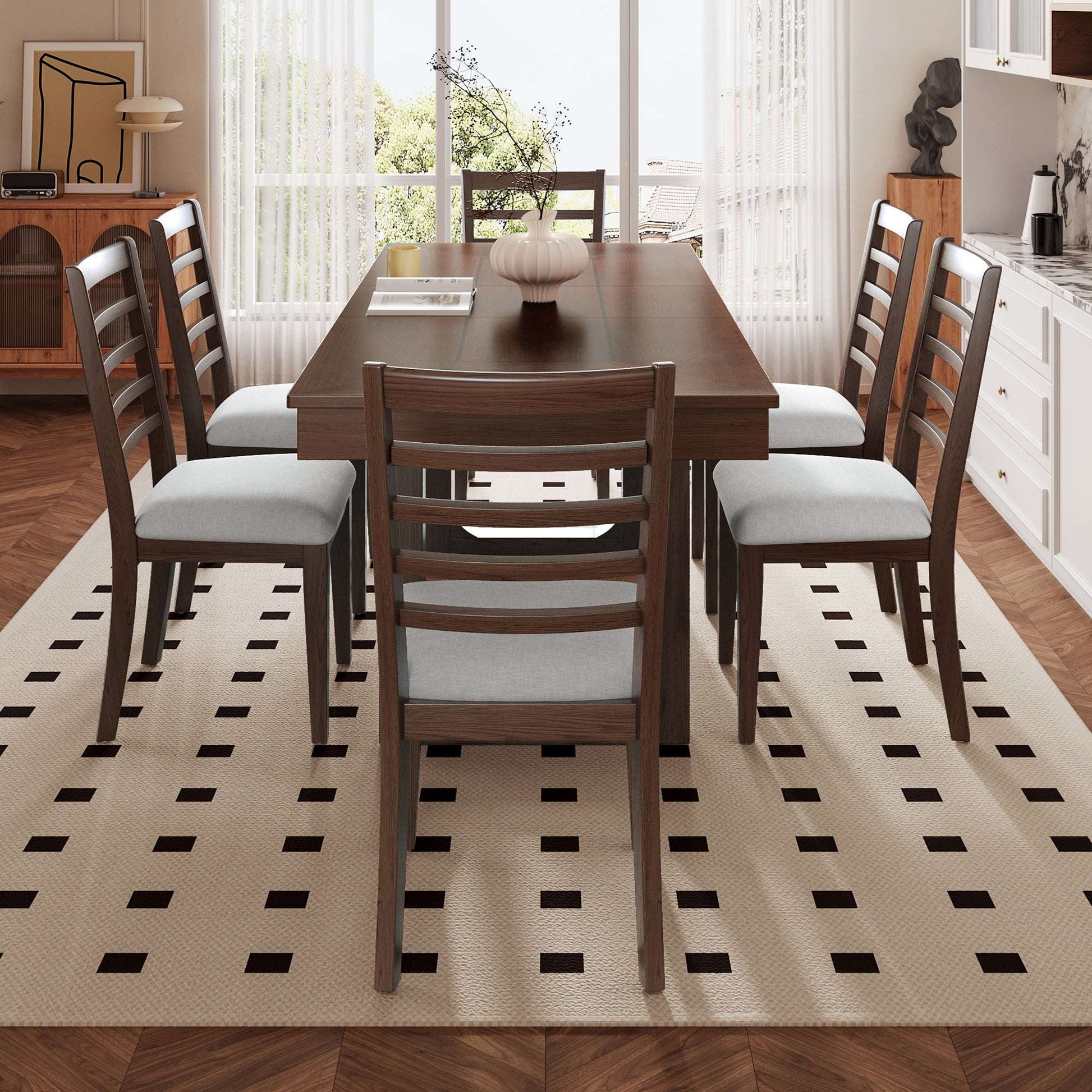 7-Piece Extendable Dining Table Set, Farmhouse Extendable Table