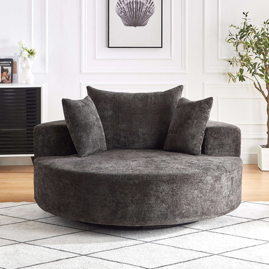55''L Chenille Foam Single Swivel Chair, Fluffy Modern Sleeper