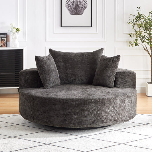 55''L Chenille Foam Single Swivel Chair, Fluffy Modern Sleeper