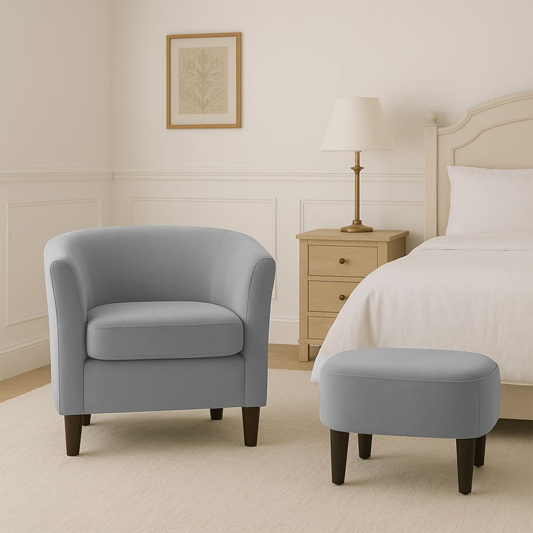 Velvet Accent Chair With Ottoman Modern Barrel Chair Armchair