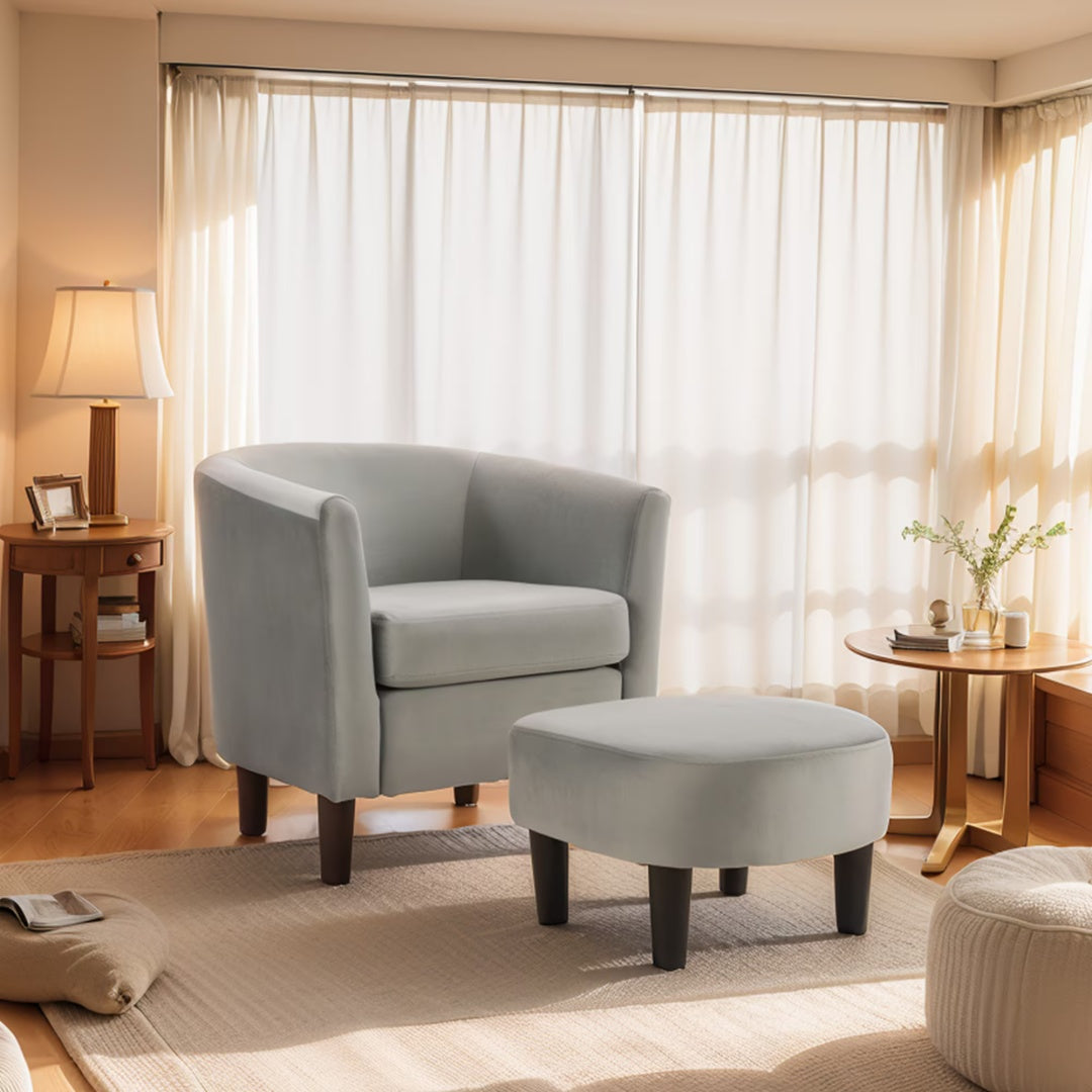 Velvet Accent Chair With Ottoman Modern Barrel Chair Armchair